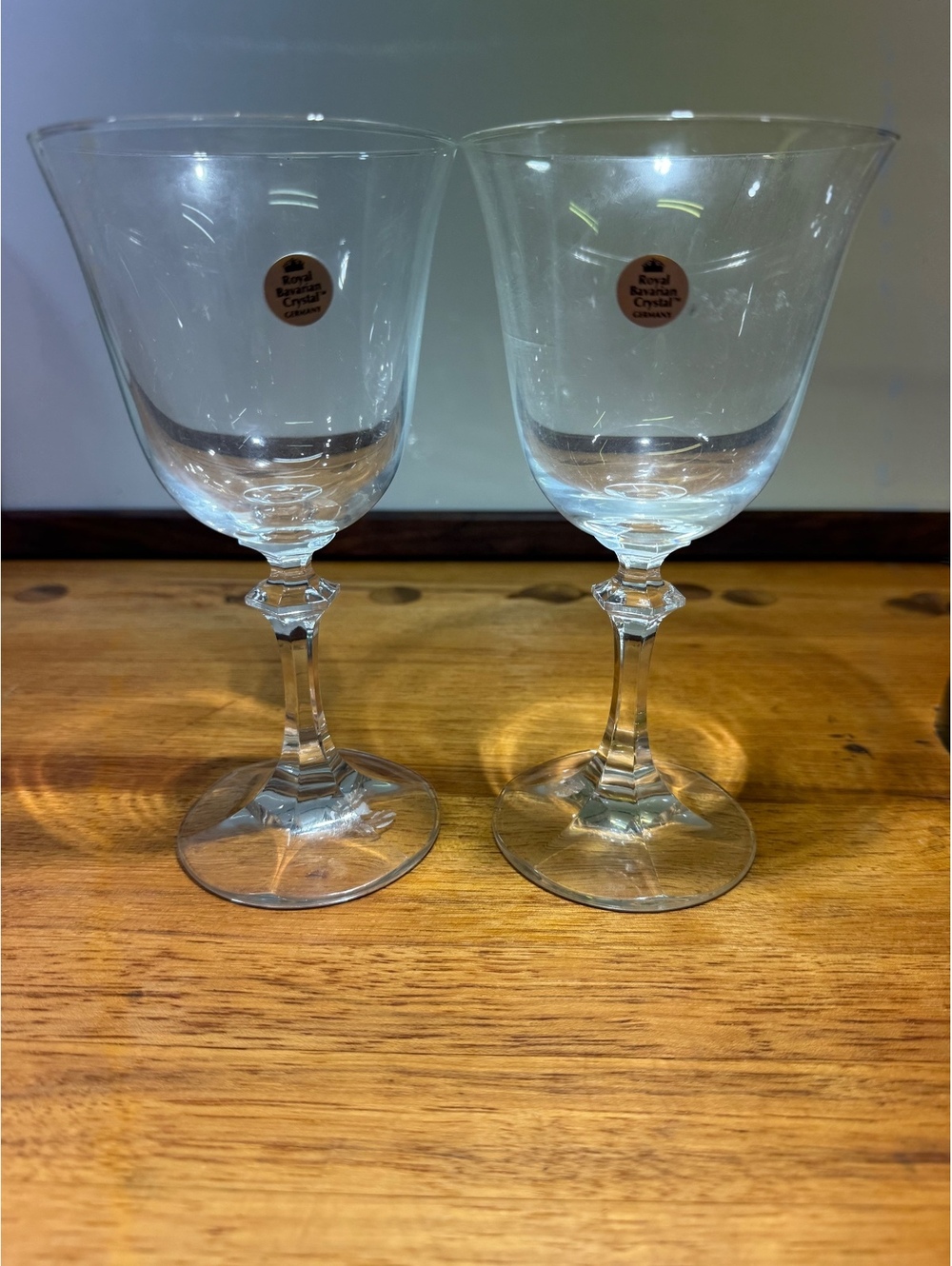 Vintage Royal Bavarian Crystal Wine Glasses Set of 2 Clear Faceted Stem Germany